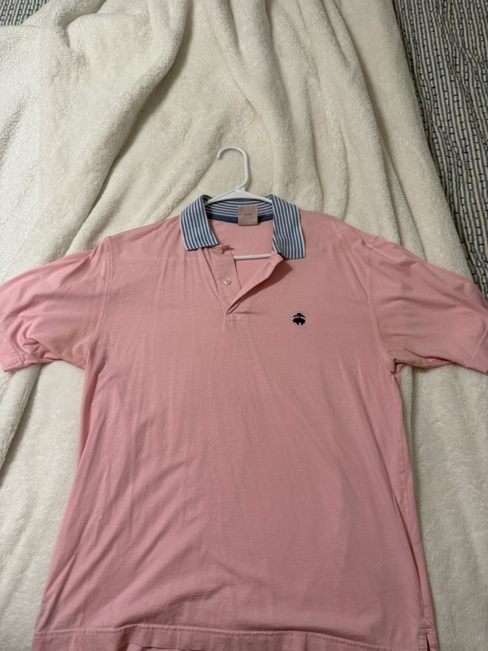 Brooks Brothers Pink Polo with Striped Blue Collar